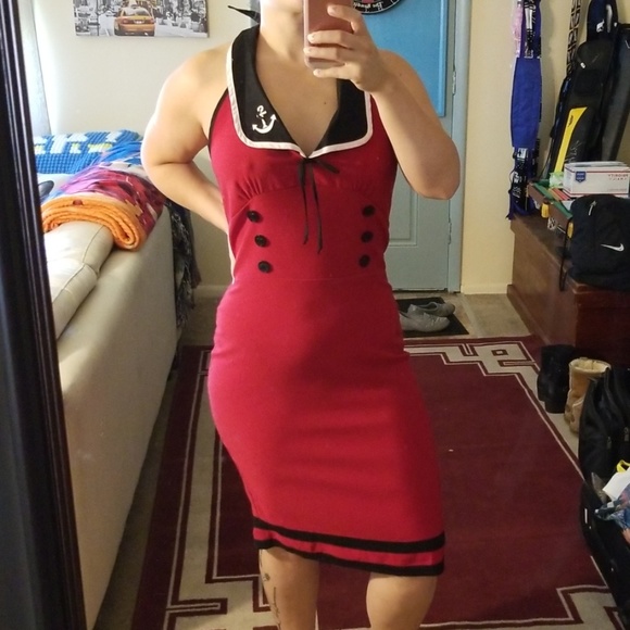 True Love Dresses & Skirts - Red Sailor NAVY rockabilly pin up Anchor dress XL